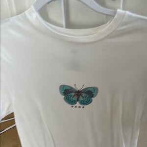 Vans Cream T-Shirt with Teal Butterfly